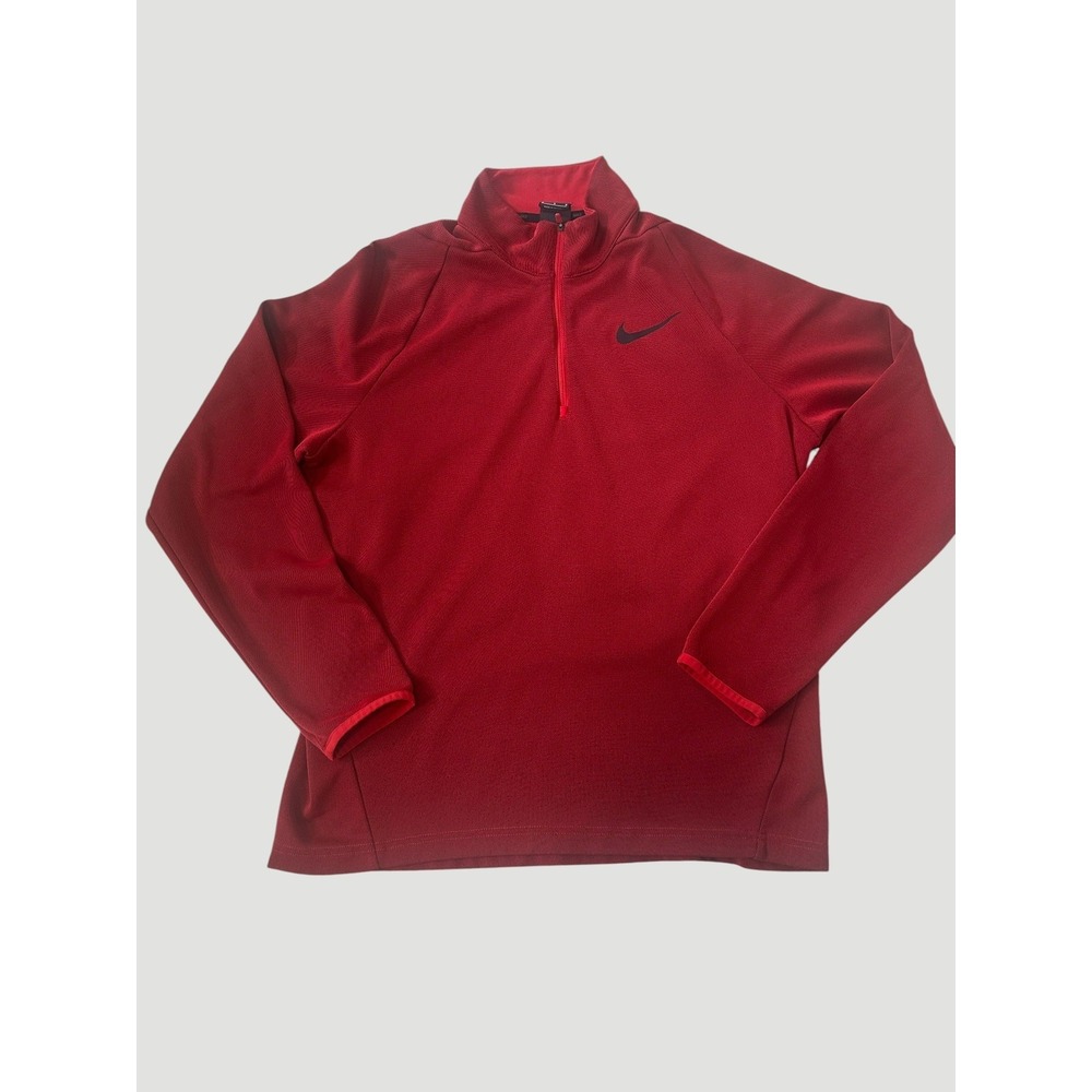 Nike Men's Size Medium Red 1/4 Zip Pullover Shirt Fleece Lined Long Sleeve Golf